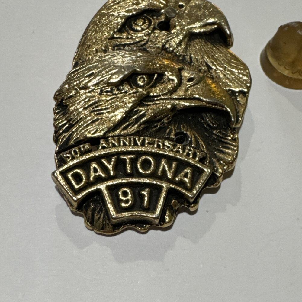 50th Anniversary Daytona 1991 Motorcycle Pin Eagles Missing 1 Pin And Back Vtg - Picture 4 of 10
